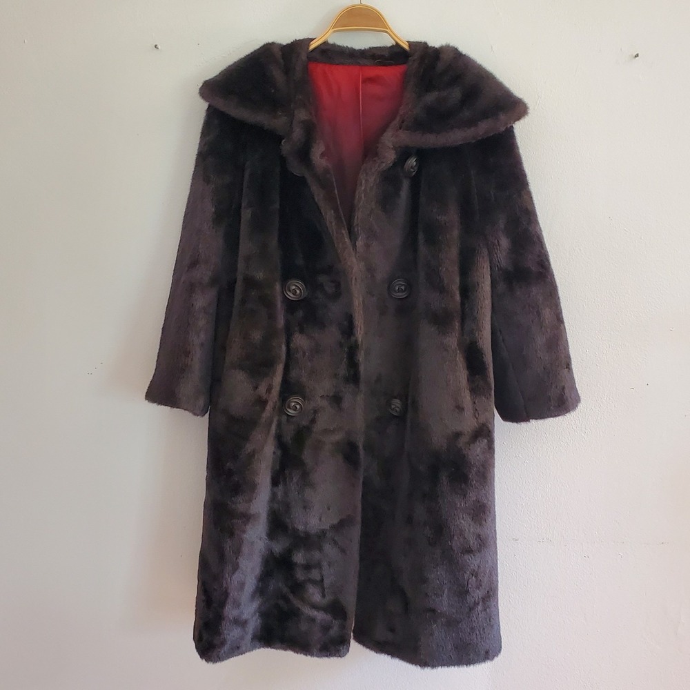 Vintage 70s Mid Length Black Faux Fur Coat 14 Union Made Festival Mob Wife Retro